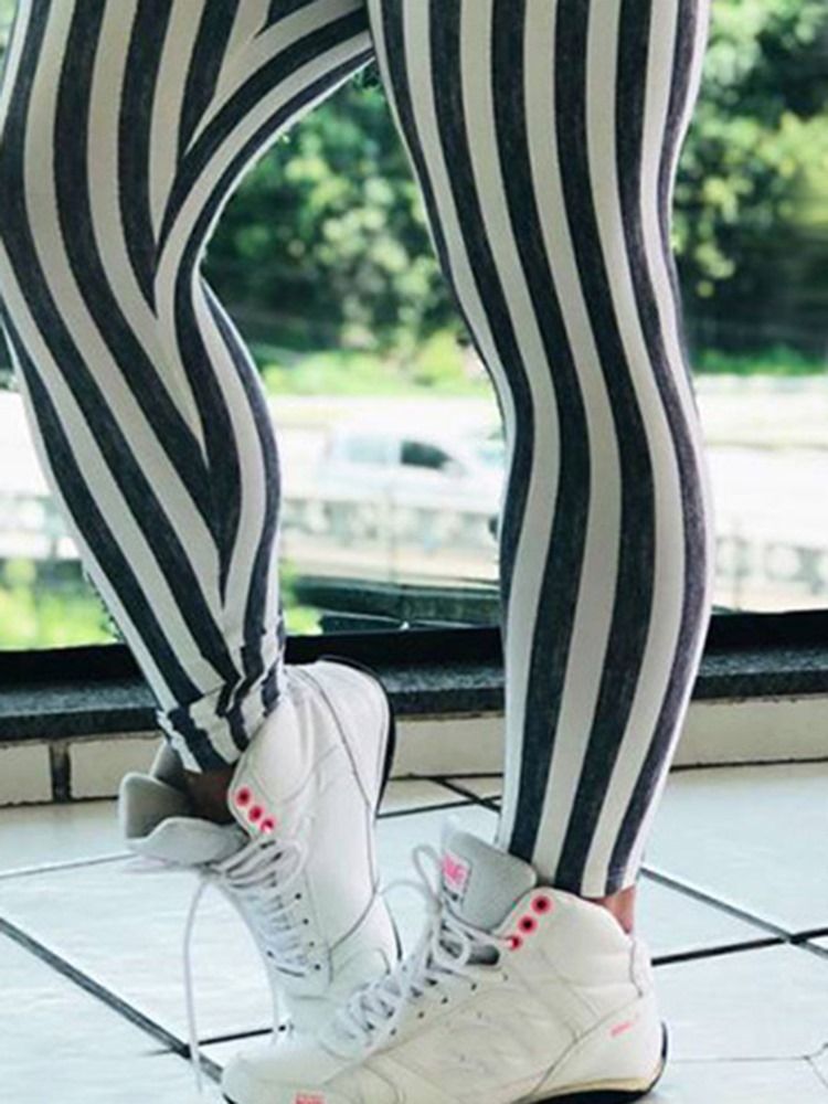 Kvinner Stripetrykk Høy Midje Push Up Yoga Leggings Høy Midje Tiktok Leggings