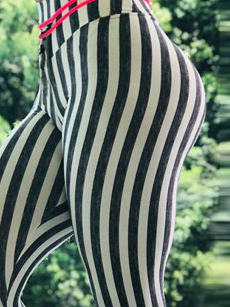 Kvinner Stripetrykk Høy Midje Push Up Yoga Leggings Høy Midje Tiktok Leggings