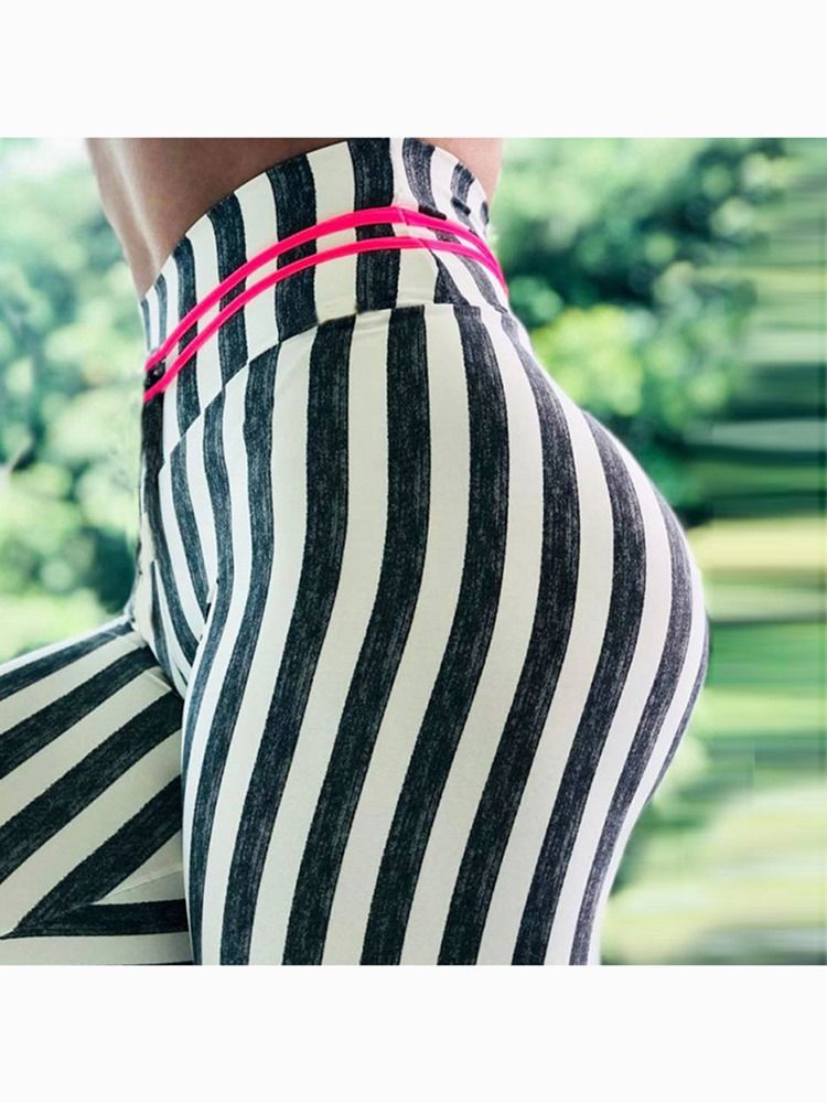 Kvinner Stripetrykk Høy Midje Push Up Yoga Leggings Høy Midje Tiktok Leggings