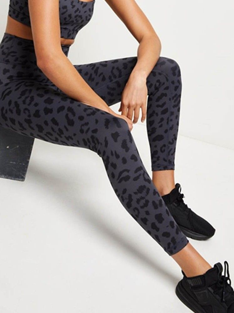 Leopard Bomullsblandinger For Kvinner Rask Tørr Sommertennisbukser Yogabukser Tiktok Leggings Med Høy Midje