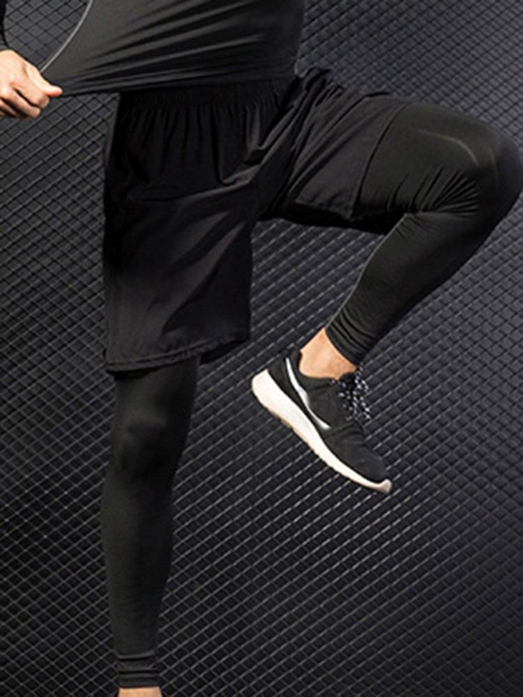 Menn Solid Patchwork Running Fake Two Pieces Sports Pants