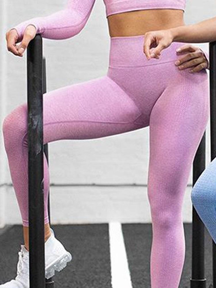 Polyester Solid Sømløs Ledd Pustende Kvinnelig Ankel Lengde Yoga Bukser Høy Midje Tiktok Leggings