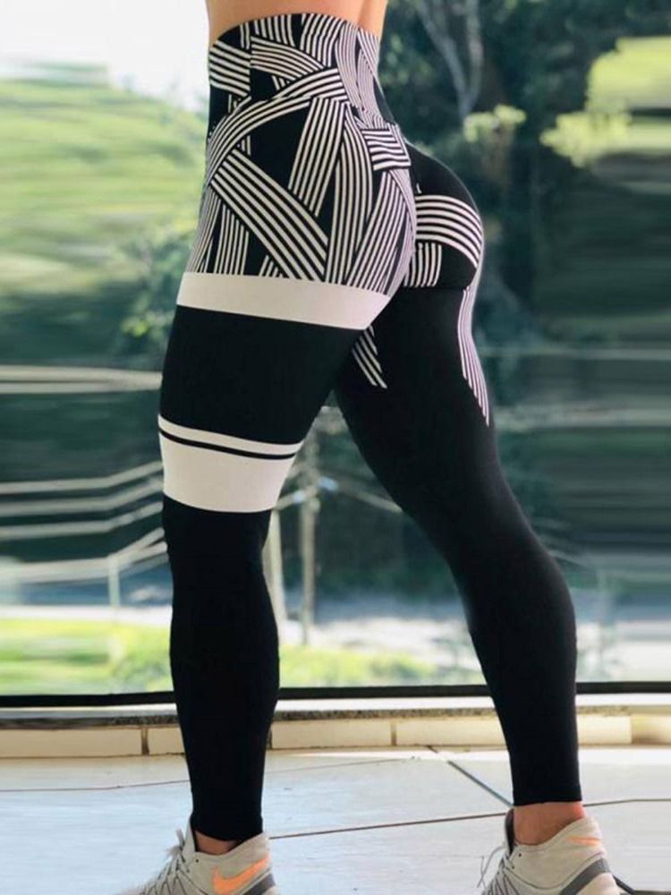 Stripetrykk Hurtigtørr Høyt Midje Leggings Til Kvinner Yoga Bukser Høy Midje Tiktok Leggings