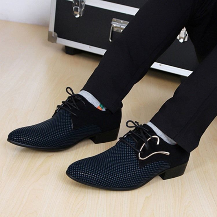 Color Block Lace-up Pointed Toe Men Dress Shoes