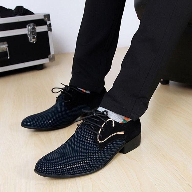 Color Block Lace-up Pointed Toe Men Dress Shoes