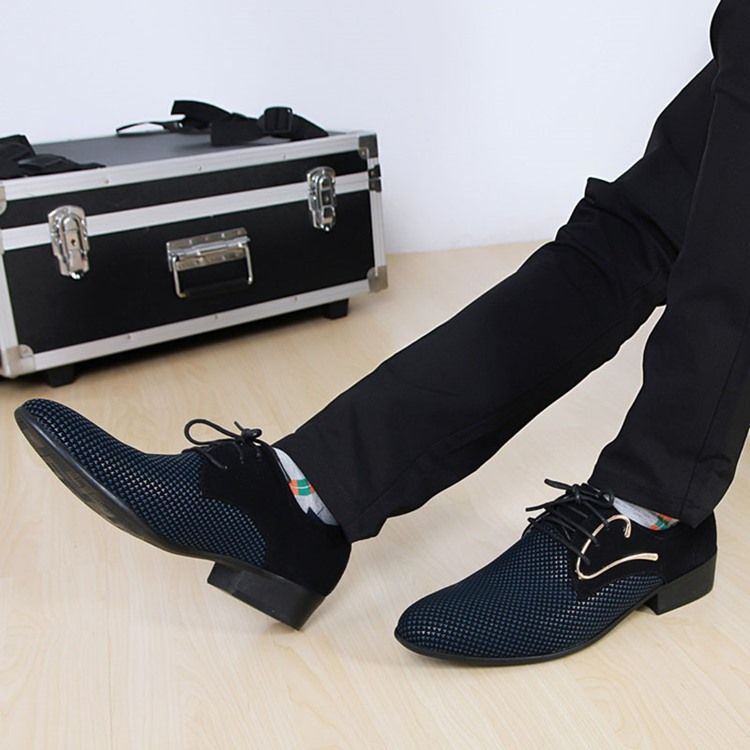 Color Block Lace-up Pointed Toe Men Dress Shoes