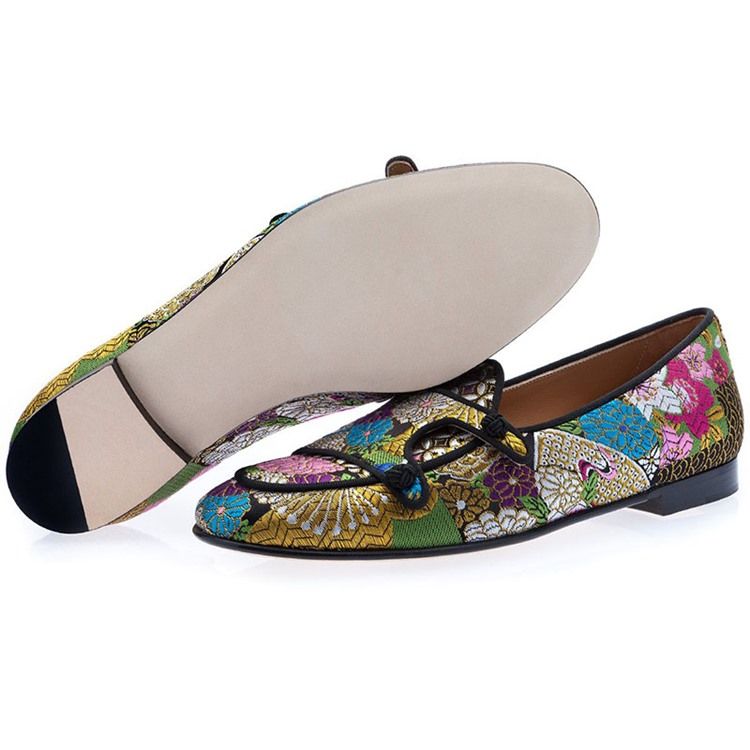 Floral Color Block Slip-on Round Toe Men Dress Shoes