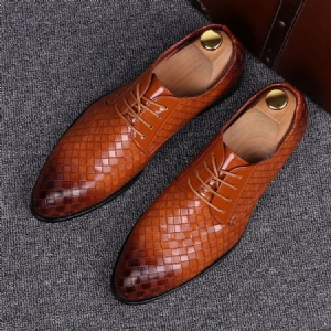 Plaid Lace-up Pointed Toe Men Shoes Dress Shoes