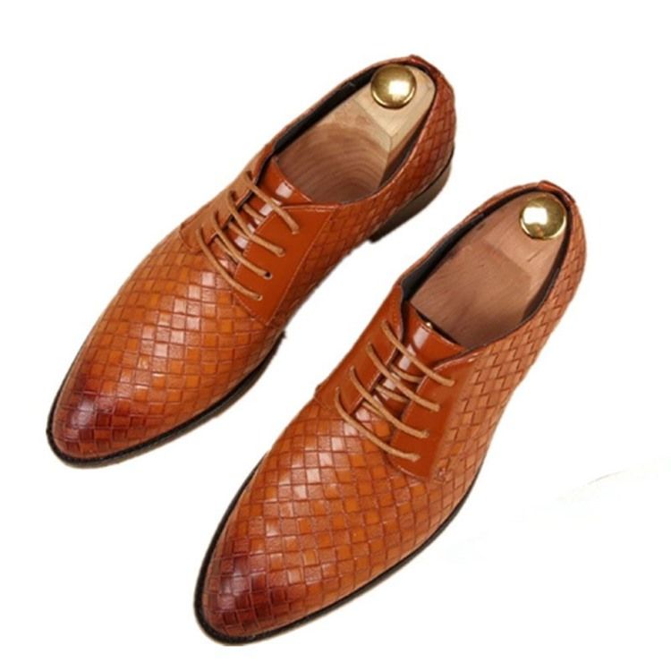 Plaid Lace-up Pointed Toe Men Shoes Dress Shoes