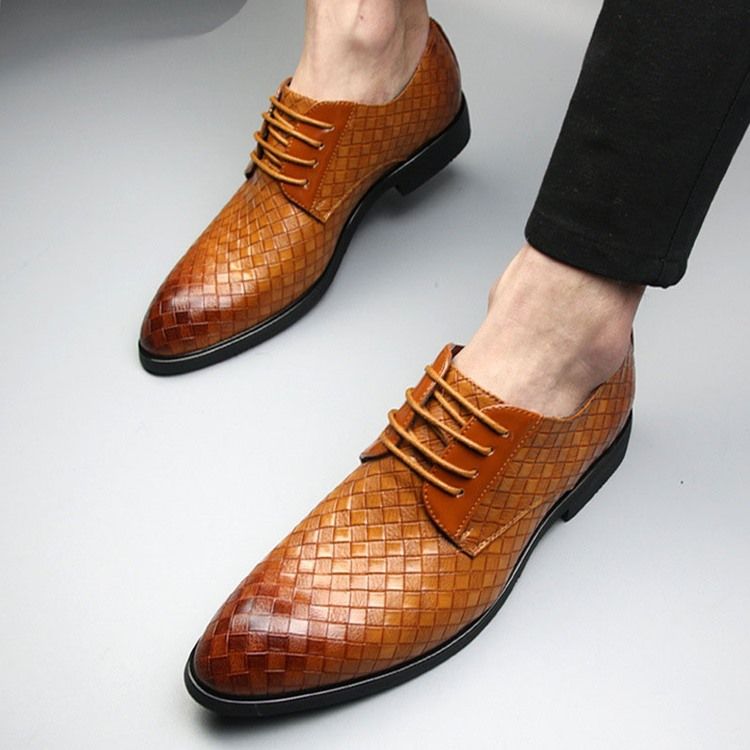 Plaid Lace-up Pointed Toe Men Shoes Dress Shoes