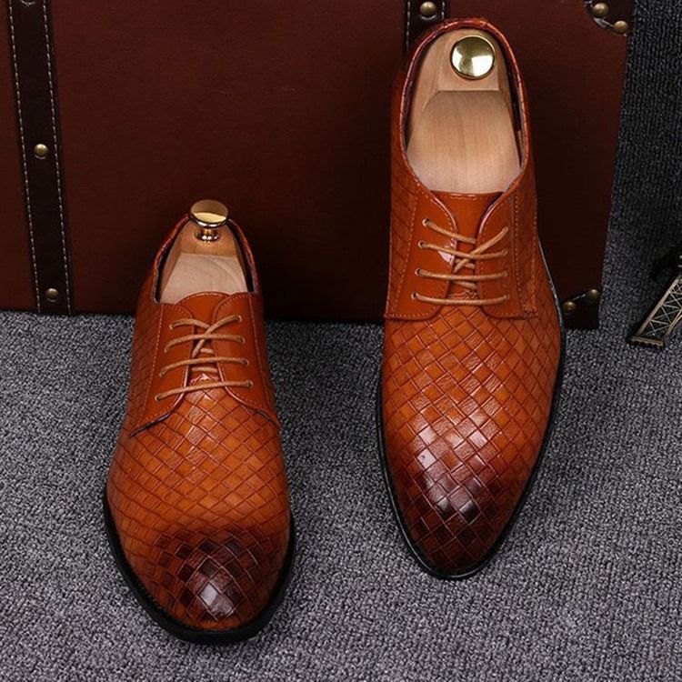 Plaid Lace-up Pointed Toe Men Shoes Dress Shoes