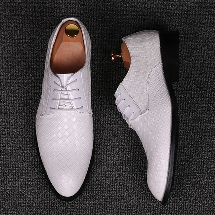 Plaid Lace-up Pointed Toe Men Shoes Dress Shoes