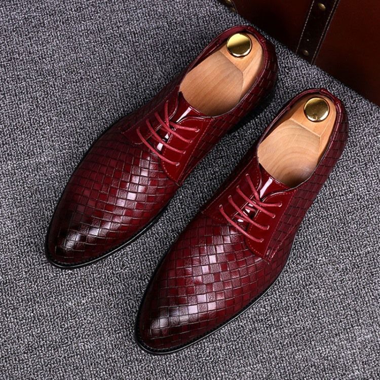 Plaid Lace-up Pointed Toe Men Shoes Dress Shoes