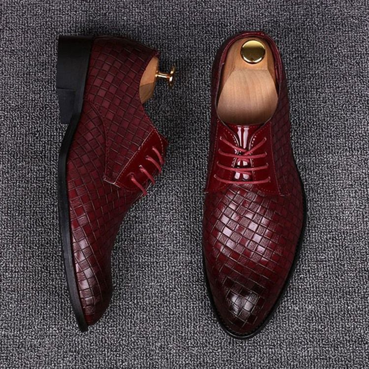 Plaid Lace-up Pointed Toe Men Shoes Dress Shoes