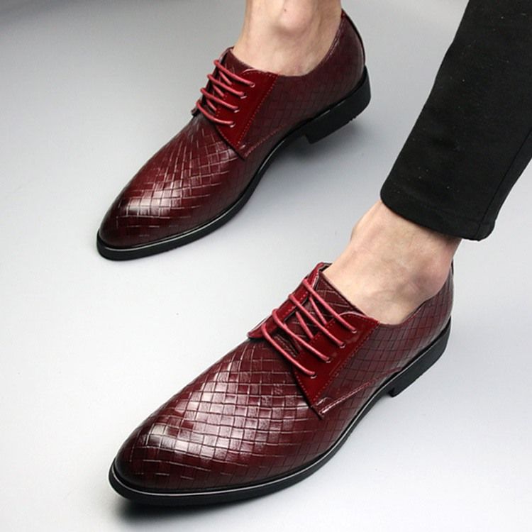 Plaid Lace-up Pointed Toe Men Shoes Dress Shoes