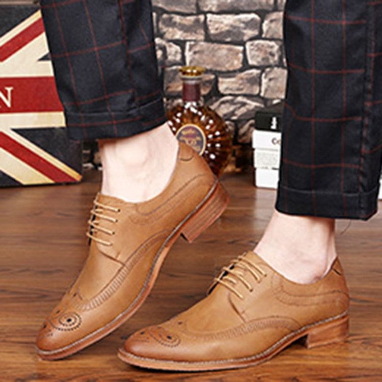 Plain Lace-up Block Heel Oxfords For Menn