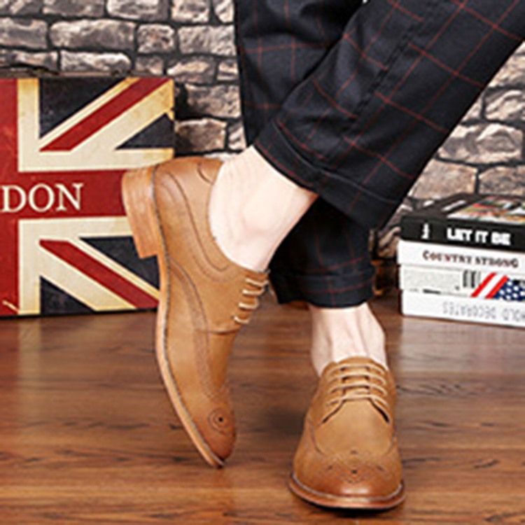 Plain Lace-up Block Heel Oxfords For Menn