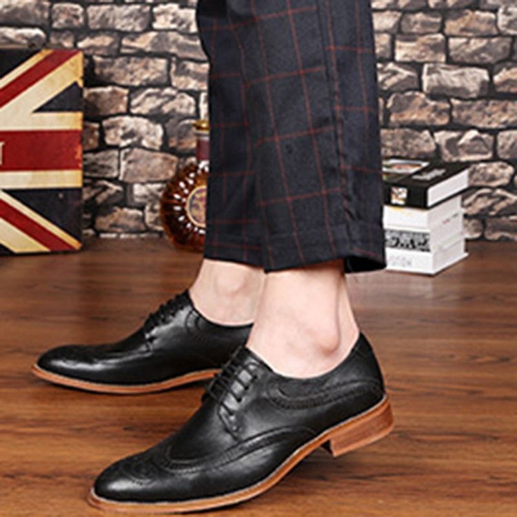 Plain Lace-up Block Heel Oxfords For Menn