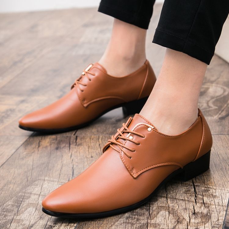 Plain Lace-up Pointed Toe Herre Dress Shoes