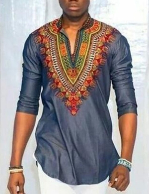 African Fashion Dashiki Print Color Block V-neck Slim T-skjorte For Menn