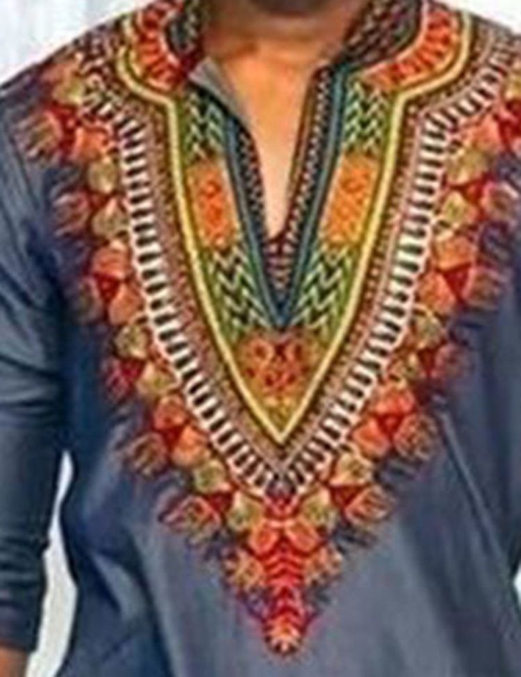 African Fashion Dashiki Print Color Block V-neck Slim T-skjorte For Menn