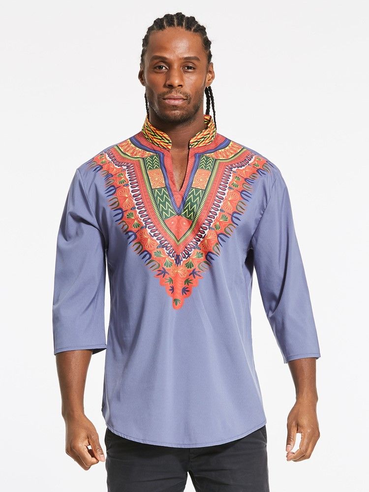 African Fashion Dashiki Print Color Block V-neck Slim T-skjorte For Menn