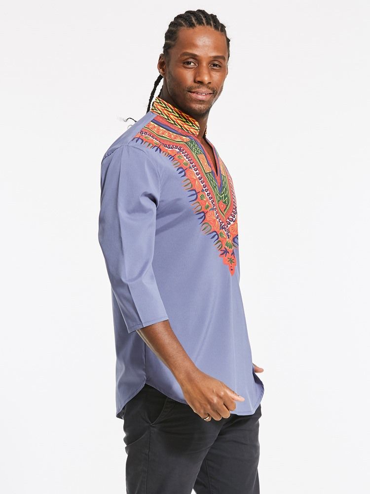 African Fashion Dashiki Print Color Block V-neck Slim T-skjorte For Menn