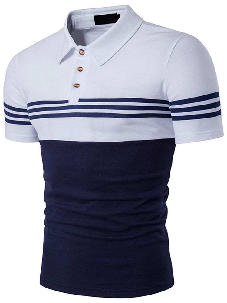 Color Block Stripe Poloshirt For Menn