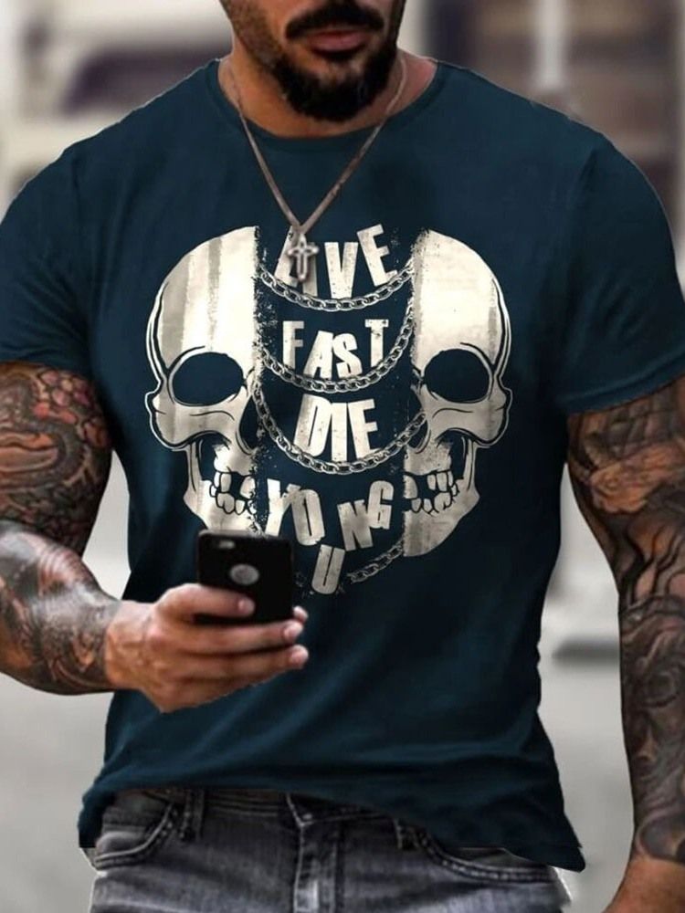 Skull Print Casual Skull Kortermet T-skjorte For Menn