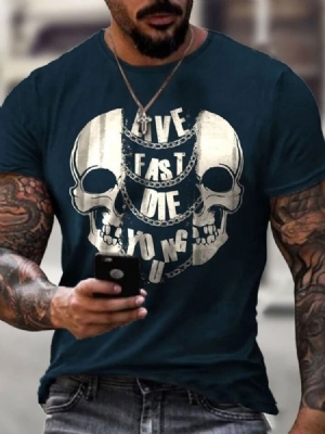 Skull Print Casual Skull Kortermet T-skjorte For Menn