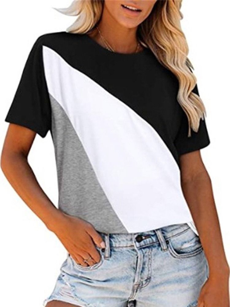 Standard Kort Ermet Rund Hals Casual Loose T-skjorte For Kvinner