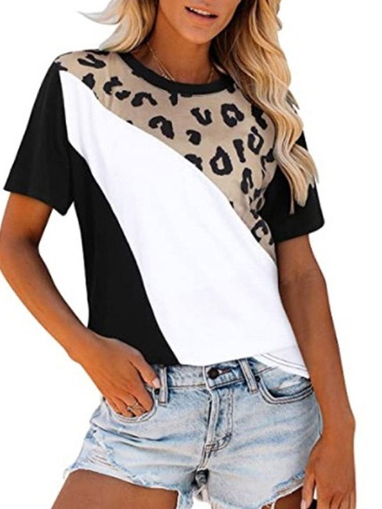 Standard Kort Ermet Rund Hals Casual Loose T-skjorte For Kvinner