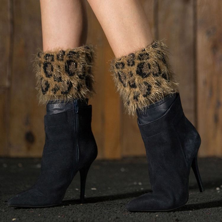 Leopard Print Boots Cuffs Socks For Kvinner