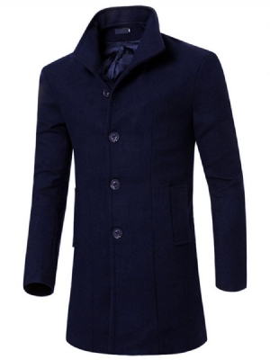 Lang Slim Ensfarget Trenchcoat For Menn