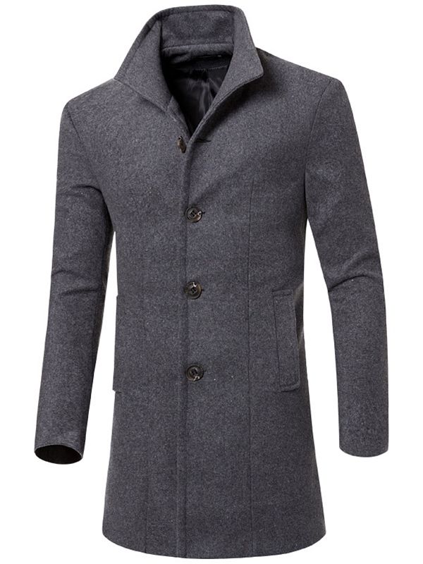 Lang Slim Ensfarget Trenchcoat For Menn