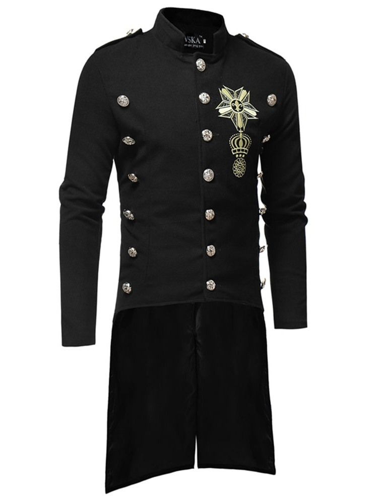 Long Stand Collar Button Single-breasted Herre Coat