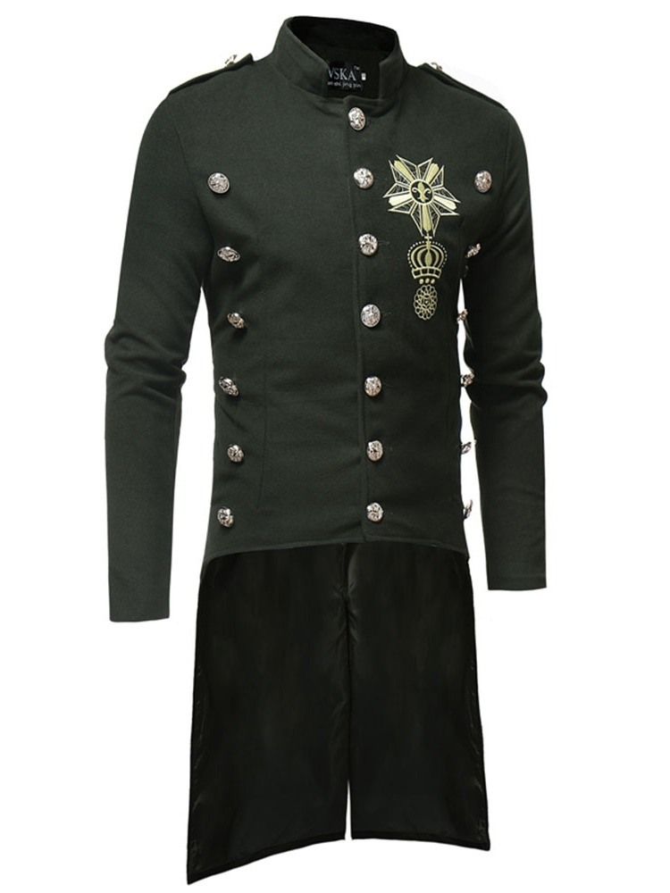 Long Stand Collar Button Single-breasted Herre Coat