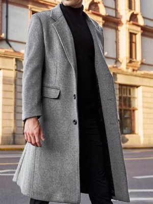 Long Style Notched Lapel Plain England A Line Herre Coat