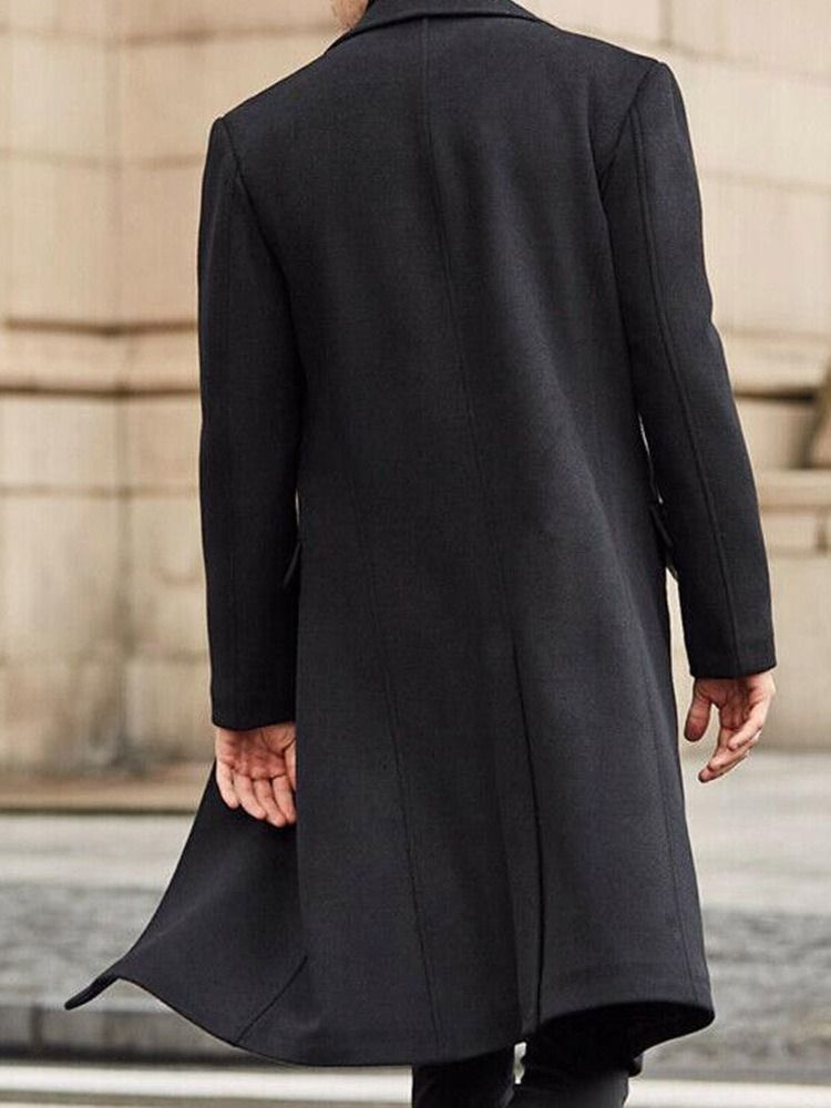 Long Style Notched Lapel Plain England A Line Herre Coat