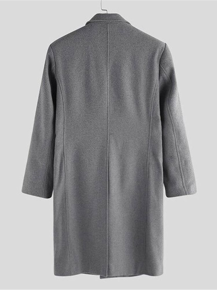 Long Style Notched Lapel Plain England A Line Herre Coat