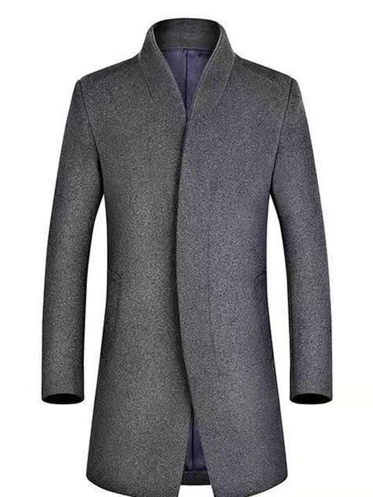 Mid-length Button Plain A Line Single-breasted Herre Coat