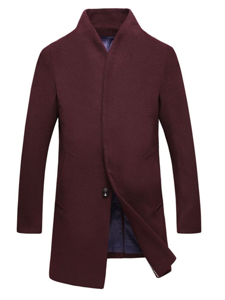 Mid-length Button Plain A Line Single-breasted Herre Coat