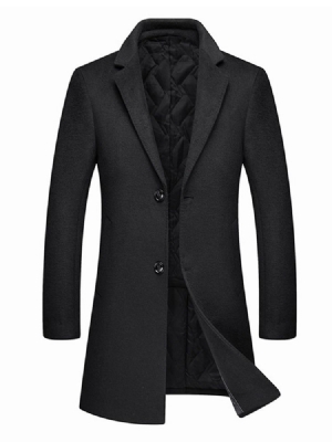 Mid-length Notched Lapel Plain A Line Coat For Menn