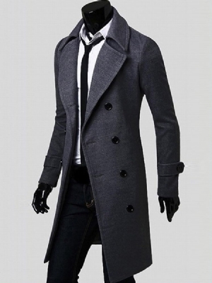 Notched Lapel Double-breasted Slim Peacoat Herre