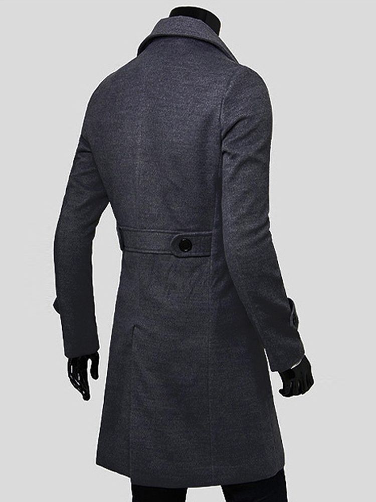 Notched Lapel Double-breasted Slim Peacoat Herre