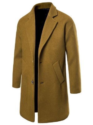 Notched Lapel Long Plain Herre Slim Coat