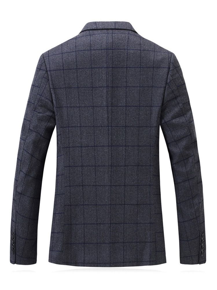 Plaid Single Breasted Slim Woolen Coat For Menn