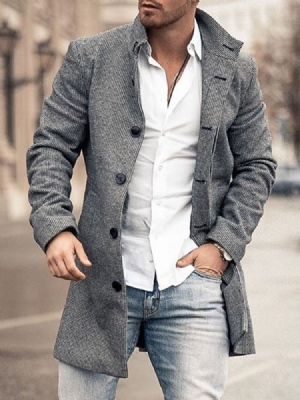 Plain Button Lapel Ol Single-breasted Herre Coat