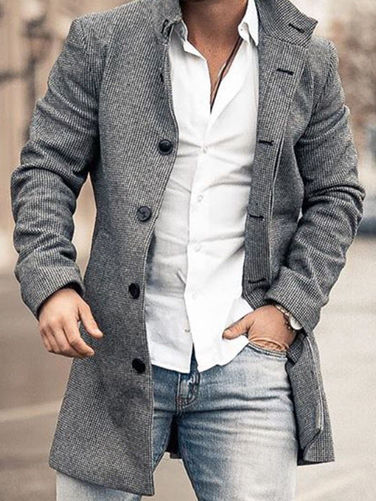 Plain Button Lapel Ol Single-breasted Herre Coat