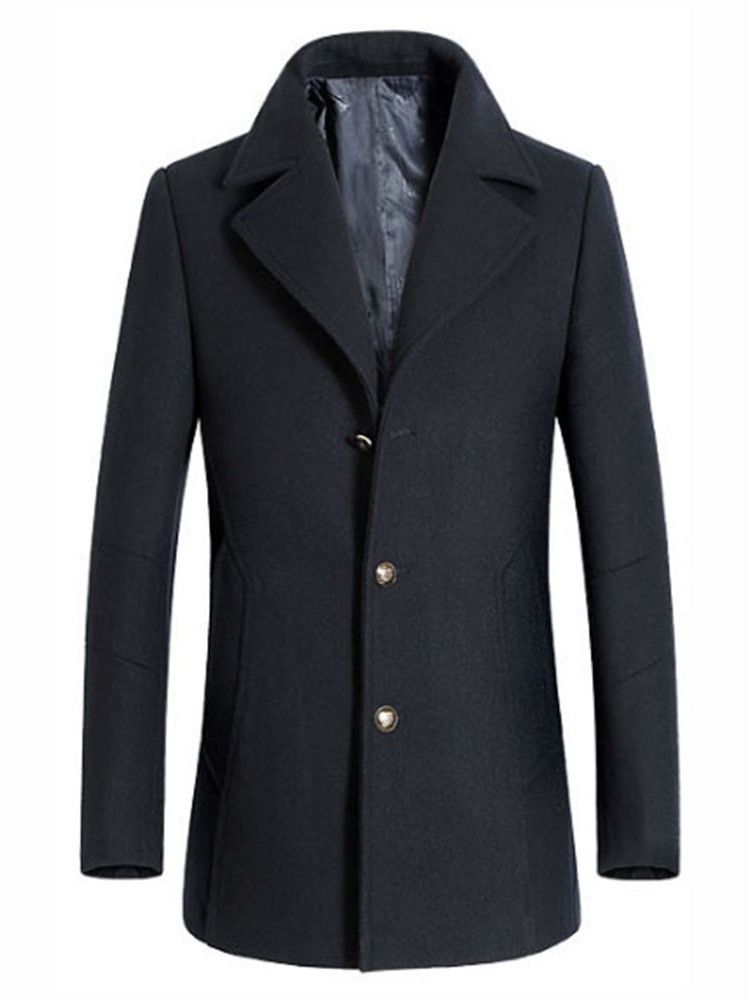 Plain Notched Lapel Mens Casual Slim Wool Coat